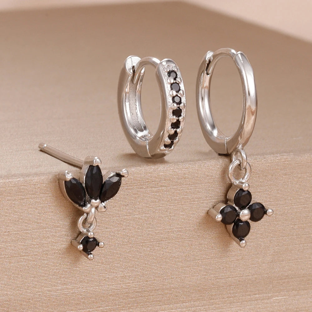 Ensemble de boucles d’oreilles suspendues en zircon orange et bleu – 3 pièces élégantes pour femmes