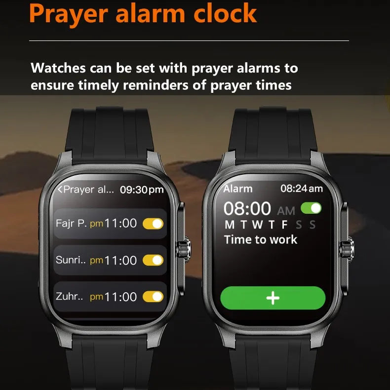 Muslim Smart Watch Qibla Direction Prayer Alarm Quran Audio Compass BT Call Answer Waterproof Prayer Alarm Smartwatch
