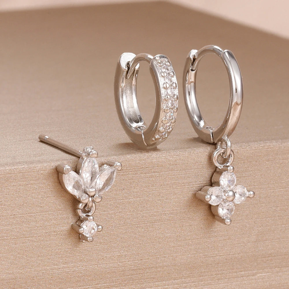 Ensemble de boucles d’oreilles suspendues en zircon orange et bleu – 3 pièces élégantes pour femmes