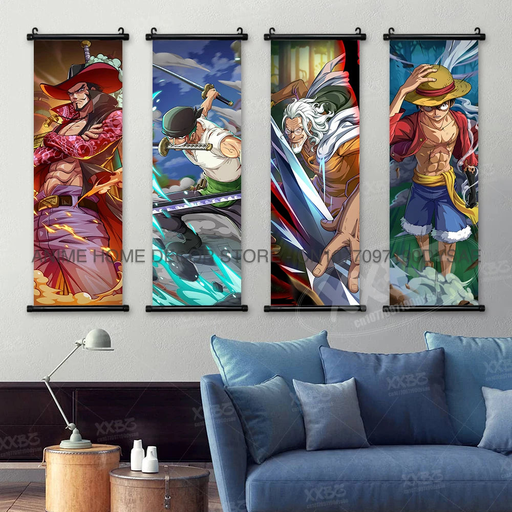Poster One Piece – Monkey D. Luffy & Roronoa Zoro, Décoration Murale Anime, Scroll Art Buggy & Crocodile