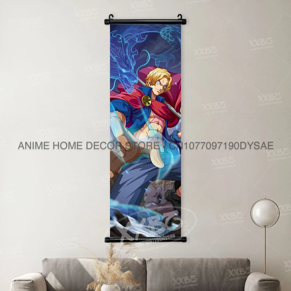 Poster One Piece – Monkey D. Luffy & Roronoa Zoro, Décoration Murale Anime, Scroll Art Buggy & Crocodile