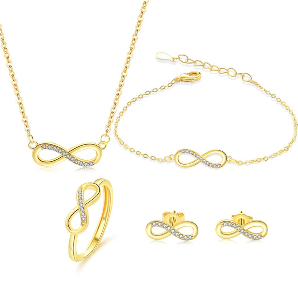 Parure femme argent 925 | Collier, bracelet et boucles d’oreilles Mobius avec zircon cristal – Bijoux cadeau