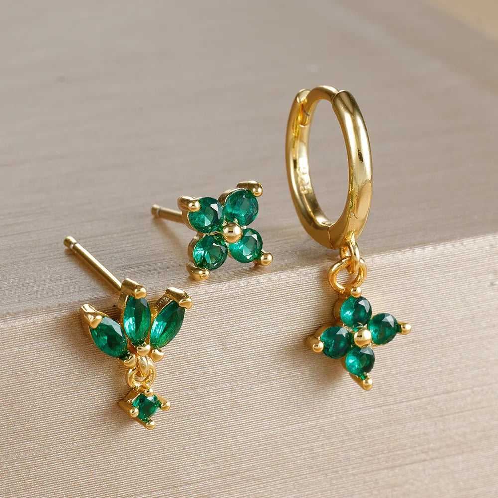 Ensemble de boucles d’oreilles suspendues en zircon orange et bleu – 3 pièces élégantes pour femmes