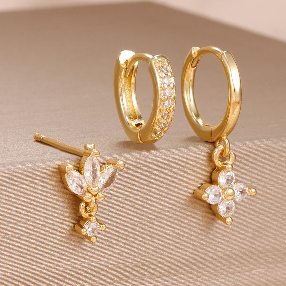 Ensemble de boucles d’oreilles suspendues en zircon orange et bleu – 3 pièces élégantes pour femmes