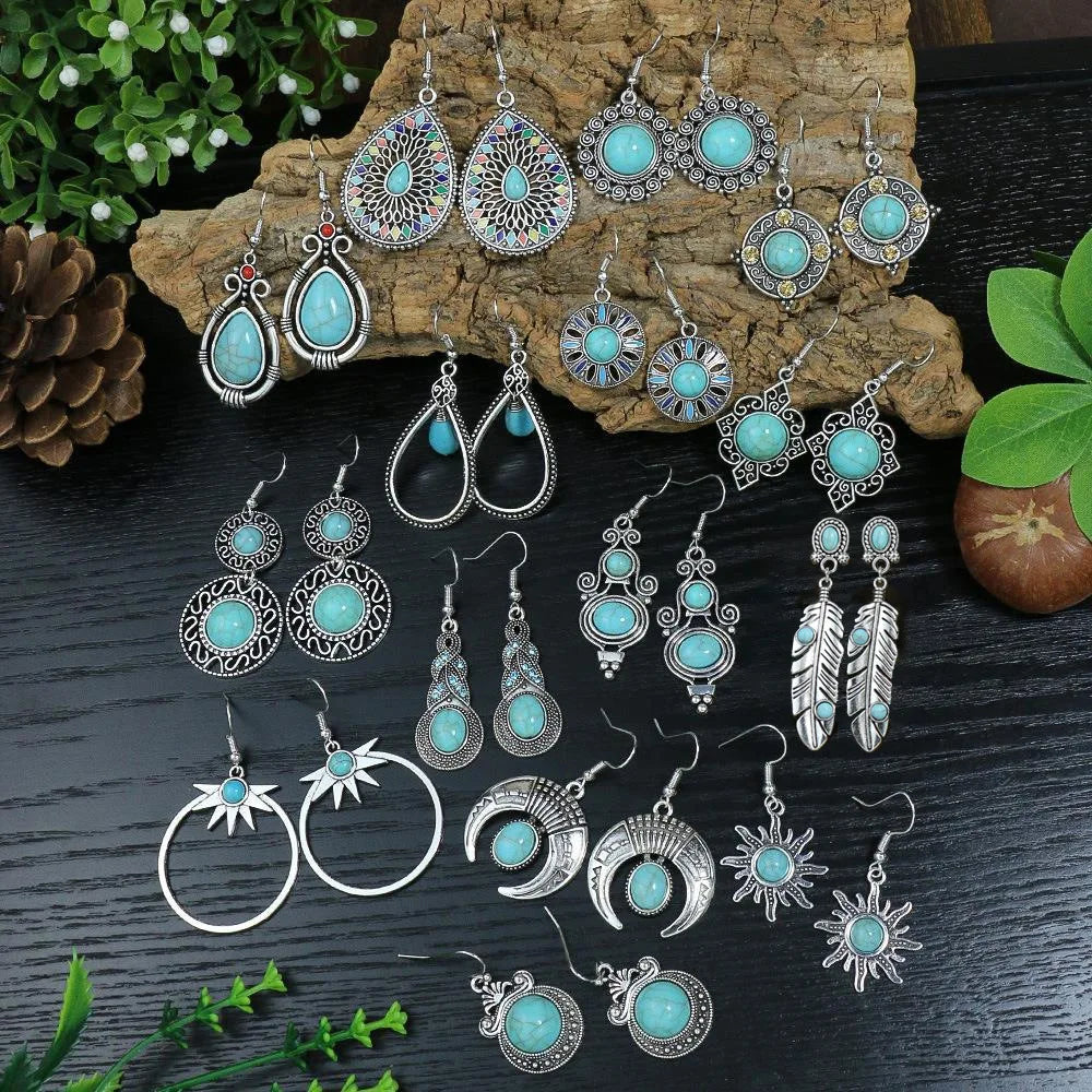 Boucles d’oreilles fantaisie bohème vintage – Perles acryliques bleues géométriques pour femmes