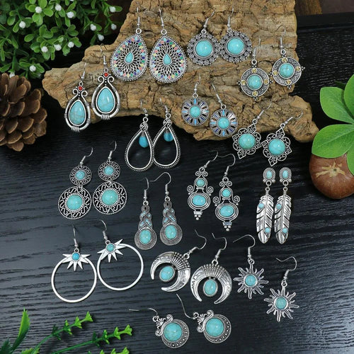 Boucles d’oreilles fantaisie bohème vintage – Perles acryliques bleues géométriques pour femmes