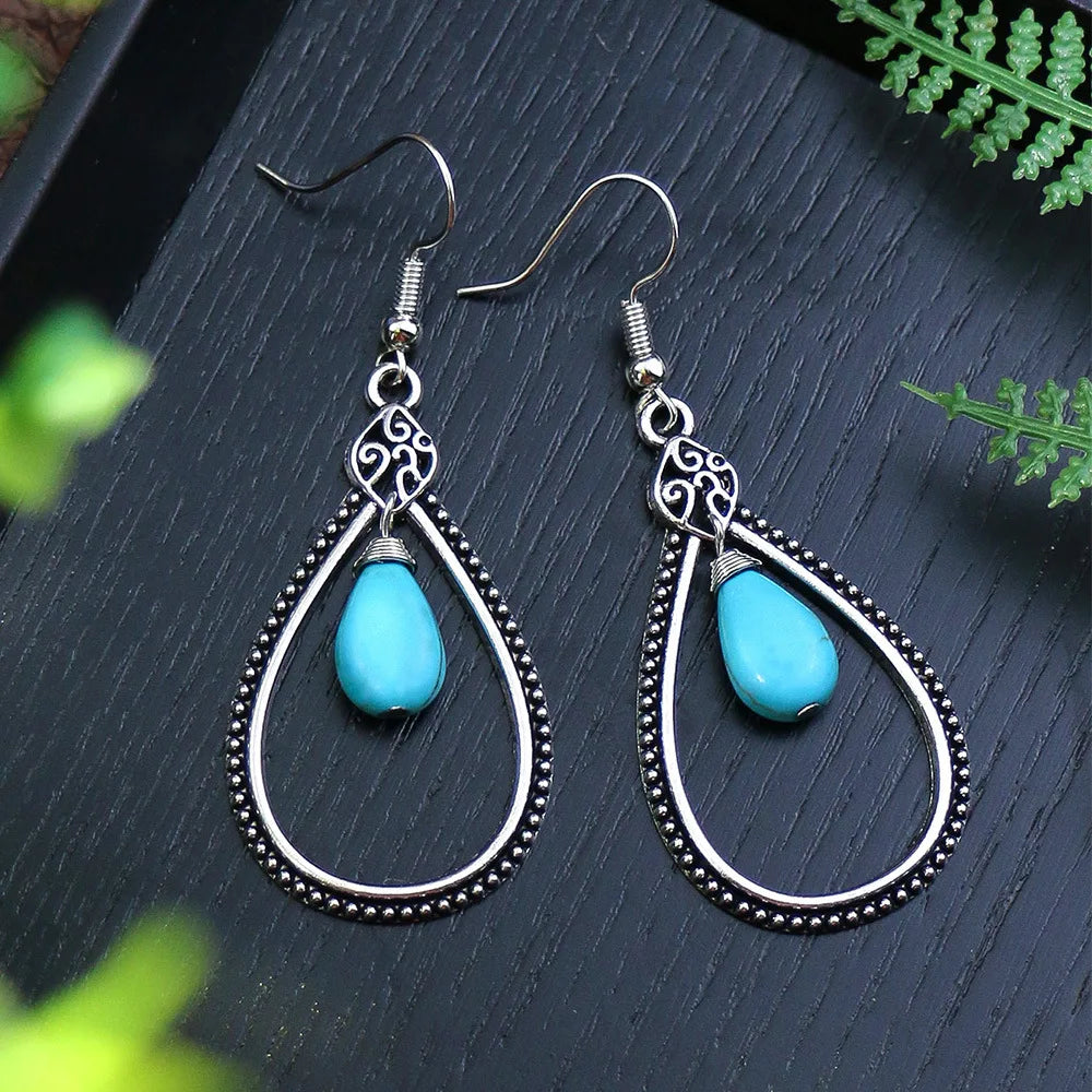 Boucles d’oreilles fantaisie bohème vintage – Perles acryliques bleues géométriques pour femmes