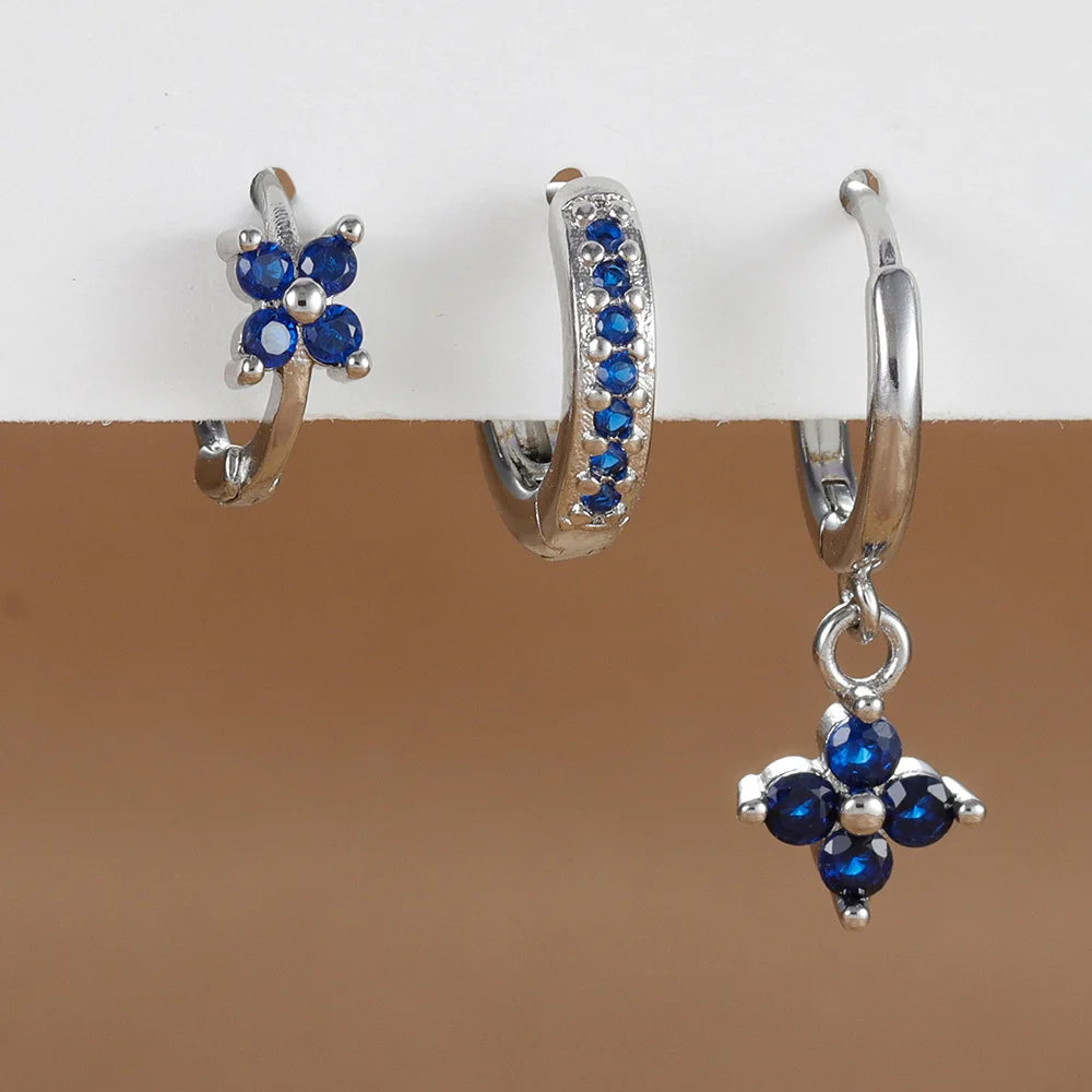 Ensemble de boucles d’oreilles suspendues en zircon orange et bleu – 3 pièces élégantes pour femmes