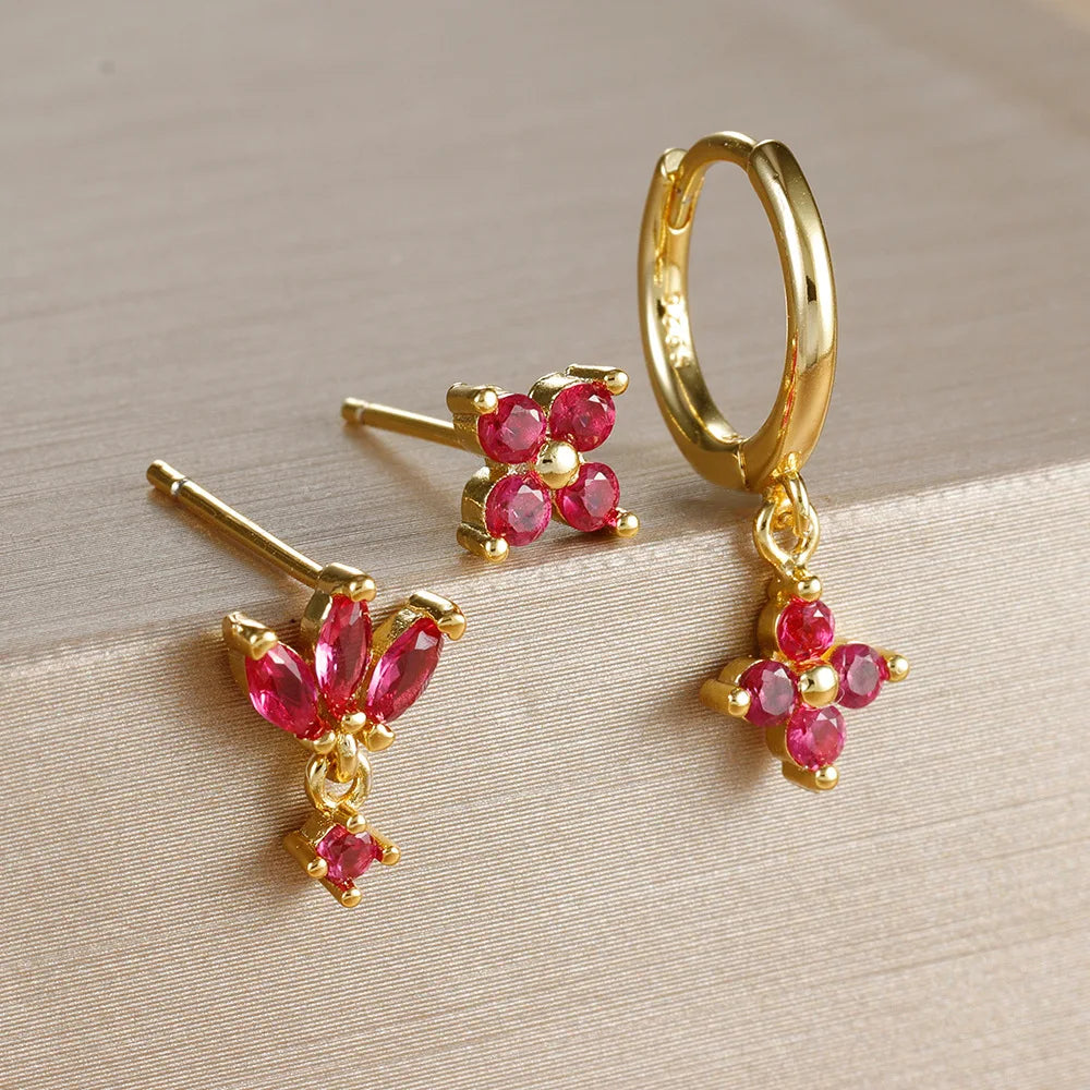 Ensemble de boucles d’oreilles suspendues en zircon orange et bleu – 3 pièces élégantes pour femmes